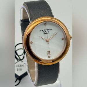 NIB AKRIBOS XXIV Women's Diamond & MOP Dial Watch - w/COA & Jewelry Box